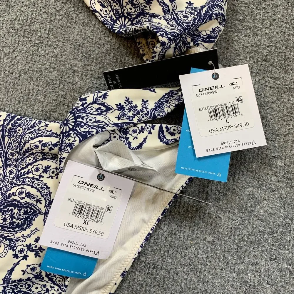 O'Neill Bikini Set Womens L/XL Multi Belle Flower Malibu Bralette Paisley 2 Pc